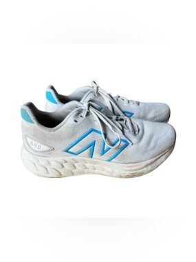 New Balance White and Blue Fresh Foam 680 Running Sneakers